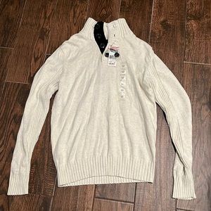 Sean John Solid Mock-Neck Sweater- heather/ cream